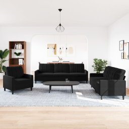 vidaXL 3-delige Loungeset met kussens fluweel zwart