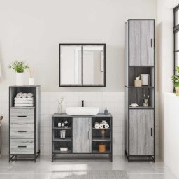 vidaXL 3-delige Badkamermeubelset bewerkt hout grijs sonoma eikenkleur