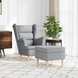 vidaXL Fauteuil met voetenbankje stof lichtgrijs
