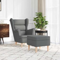 vidaXL Fauteuil met voetenbankje stof donkergrijs
