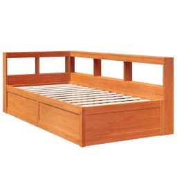 vidaXL Bed met boekenkast zonder matras grenenhout wasbruin 75x190 cm
