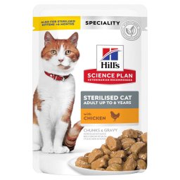 12x85g Adult Sterilised Cat met Kip Hill's Science Plan Kattenvoer
