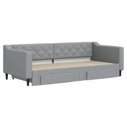 vidaXL Slaapbank met onderschuifbed en lades 90x200 cm stof lichtgrijs