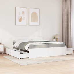 vidaXL Bed met lades en matras massief grenenhout wit 200x200 cm