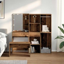 vidaXL Kaptafelset met LED-verlichting bewerkt hout oud houtkleurig