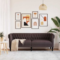 vidaXL Driezitsbank Chesterfield-stijl stof donkerbruin