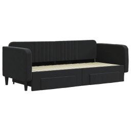 vidaXL Slaapbank met onderschuifbed en lades 90x200 cm fluweel zwart
