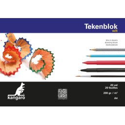 Kangaro K-5551 Tekenblok 210x297mm 200gr 20 Vel, Wit