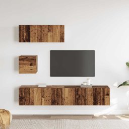 vidaXL 4-delig Tv-meubelset wandmontage bewerkt hout oud houtkleurig