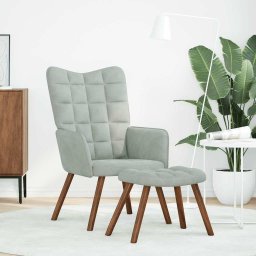 vidaXL Relaxstoel met kruk lichtgrijs fluweel