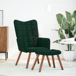 vidaXL Relaxstoel met kruk donkergroen fluweel