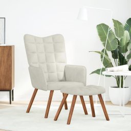vidaXL Relaxstoel met kruk crèmekleurig fluweel