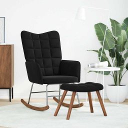 vidaXL Schommelstoel met kruk zwart fluweel