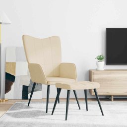 vidaXL Relaxstoel met voetenbank stof crèmekleurig