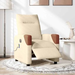 vidaXL Massagestoel elektrisch verstelbaar stof crèmekleurig