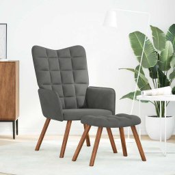 vidaXL Relaxstoel met kruk donkergrijs fluweel