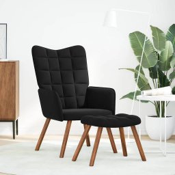 vidaXL Relaxstoel met kruk zwart fluweel