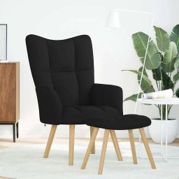 vidaXL Relaxstoel met voetenbank stof zwart