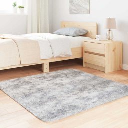 vidaXL Hoogpolig vloerkleed NAVARRA 120x120 cm polyester zilvergrijs