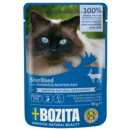 12 x 85 g Bozita hapjes in saus Sterilised nat kattenvoer met rendier