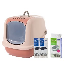 Kattentoilet champagne roze/ toscane rood + 2 extra filters + 6 zakjes