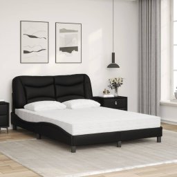 vidaXL Bed met matras "Hvar" kunstleer zwart 140x200 cm