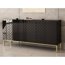 Dressoir GINETTE 3 deuren zwart/hoogglans zwart