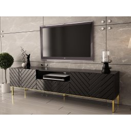 Tv-meubel GINETTE 2 deuren 1 lade zwart/hoogglans zwart