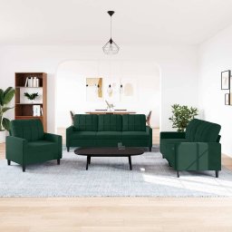 vidaXL 3-delige Loungeset met kussens fluweel donkergroen