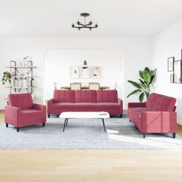 vidaXL 3-delige Loungeset met kussens fluweel wijnrood