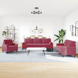 vidaXL 3-delige Loungeset met kussens en bolsters fluweel wijnrood