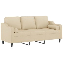 vidaXL Driezitsbank met sierkussens 180 cm stof crèmekleurig
