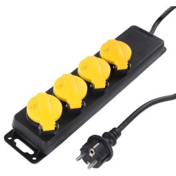 Stekkerdoos voor buiten- 4-voudig - Randaarde - Spatwaterdicht - 3 x 1.5 mm2 Neopreen kabel - 3 mete