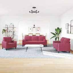 vidaXL 3-delige Loungeset met kussens en bolsters fluweel wijnrood