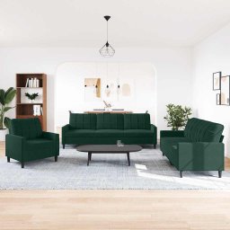 vidaXL 3-delige Loungeset met kussens fluweel donkergroen