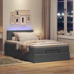 vidaXL Bed poef met matras en LED's 120x200 cm stof donkergrijs