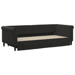 vidaXL Slaapbank met onderschuifbed en lades 90x200 cm fluweel zwart