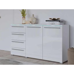 Commode INDIRA 2 deuren 4 lades wit/glanzend wit met led