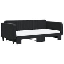 vidaXL Slaapbank onderschuifbed en matrassen 100x200 cm fluweel zwart