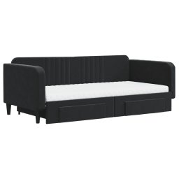 vidaXL Slaapbank met onderschuifbed en lades 100x200 cm fluweel zwart