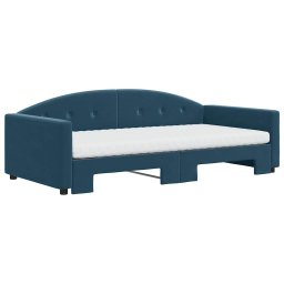 vidaXL Slaapbank onderschuifbed en matrassen 100x200 cm fluweel blauw