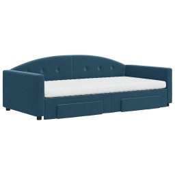 vidaXL Slaapbank met onderschuifbed en lades 100x200 cm fluweel blauw