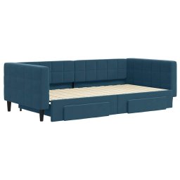 vidaXL Slaapbank met onderschuifbed en lades 100x200 cm fluweel blauw