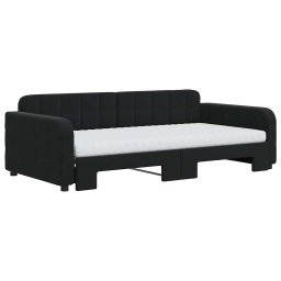 vidaXL Slaapbank onderschuifbed en matrassen 100x200 cm fluweel zwart