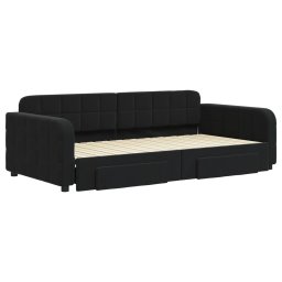 vidaXL Slaapbank met onderschuifbed en lades 100x200 cm fluweel zwart