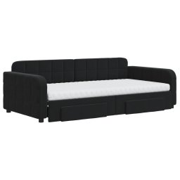 vidaXL Slaapbank met onderschuifbed en lades 100x200 cm fluweel zwart