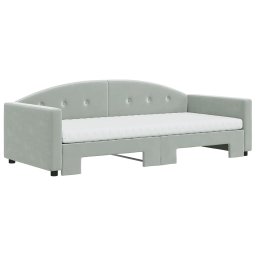 vidaXL Slaapbank onderschuifbed matrassen 100x200cm fluweel lichtgrijs