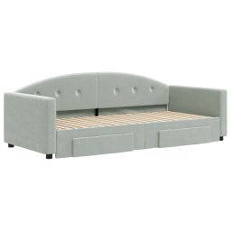 vidaXL Slaapbank onderschuifbed en lades 90x190 cm fluweel lichtgrijs