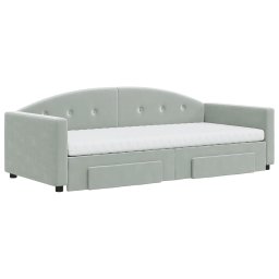 vidaXL Slaapbank onderschuifbed en lades 90x190 cm fluweel lichtgrijs