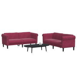 vidaXL 2-delige Loungeset fluweel wijnrood